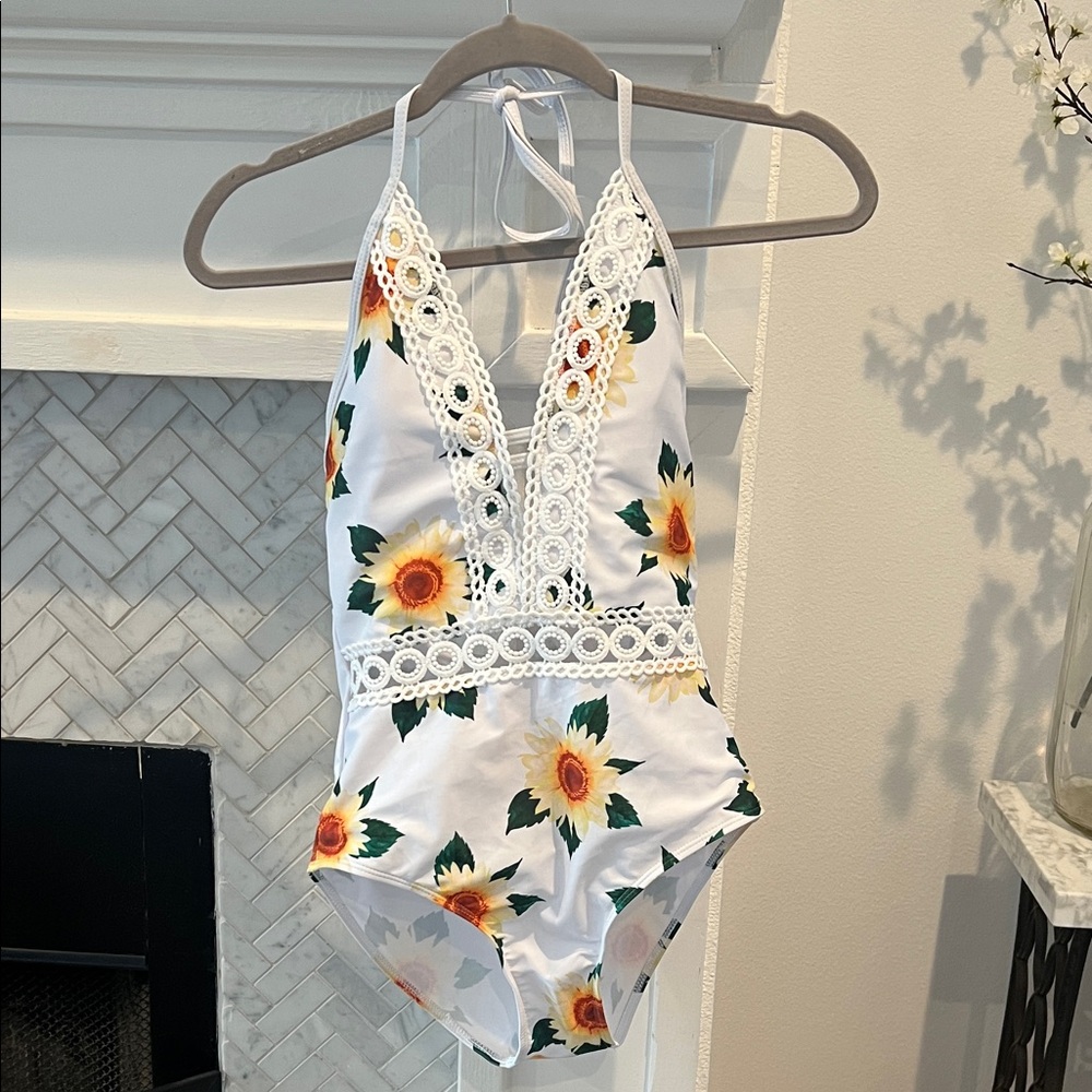 SHEIN White Lace sunflower swimsuit